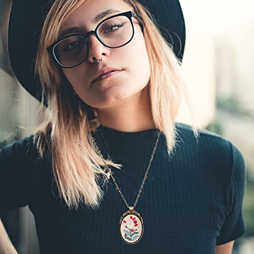 Mini Embroidery Ornament Kit, Embroidered Pendants Floral Embroidery Necklace Earrings Brooches Hand Sewing Jewelry Creative Gifts for Art Crafts Sewing and Hanging (6pcs-F)