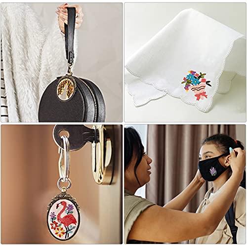 Mini Embroidery Ornament Kit, Embroidered Pendants Floral Embroidery Necklace Earrings Brooches Hand Sewing Jewelry Creative Gifts for Art Crafts Sewing and Hanging (6pcs-F)