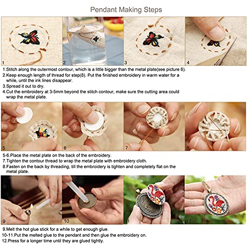 Mini Embroidery Ornament Kit, Embroidered Pendants Floral Embroidery Necklace Earrings Brooches Hand Sewing Jewelry Creative Gifts for Art Crafts Sewing and Hanging (6pcs-F)