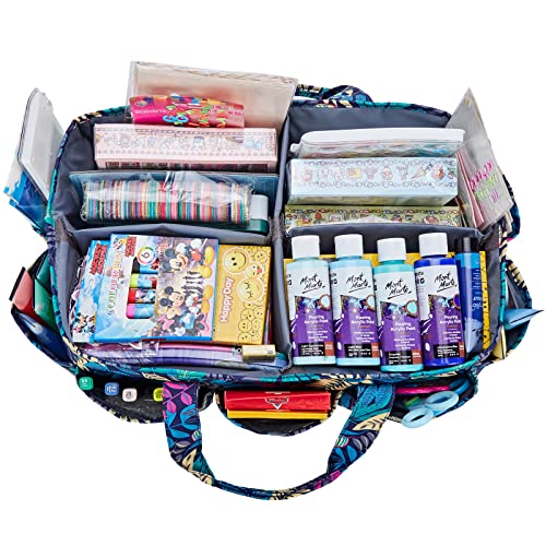 HOMEST Craft Organizer Tote Bag with Multiple Pockets, Storage Art Caddy for Scrapbooking, Crafts Supply Carrier for Tools, Floral
