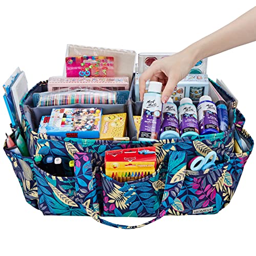HOMEST Craft Organizer Tote Bag with Multiple Pockets, Storage Art Caddy for Scrapbooking, Crafts Supply Carrier for Tools, Floral