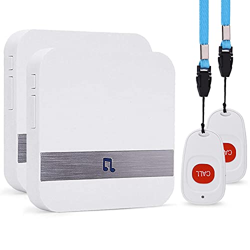 Wireless Caregiver Pager, FullHouse Smart SOS Call Button for Elderly Patient Personal Care in Home Alert System, 500+ Feet Range (2 Call Buttons + 2 receivers)