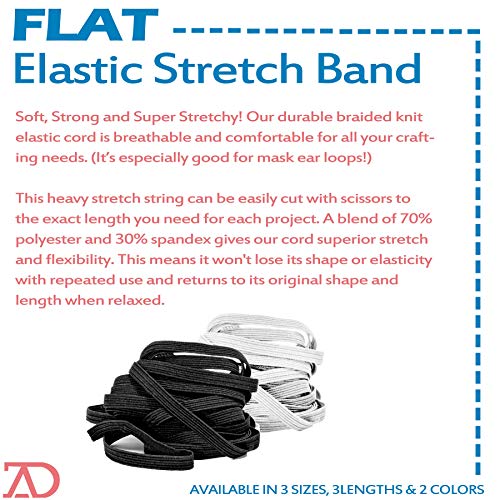 Stretchy Elastic Band for Sewing - 1/4" Heavy Bungee - DIY Crafts - Knit Braided Cord - 10 Yards (Black)