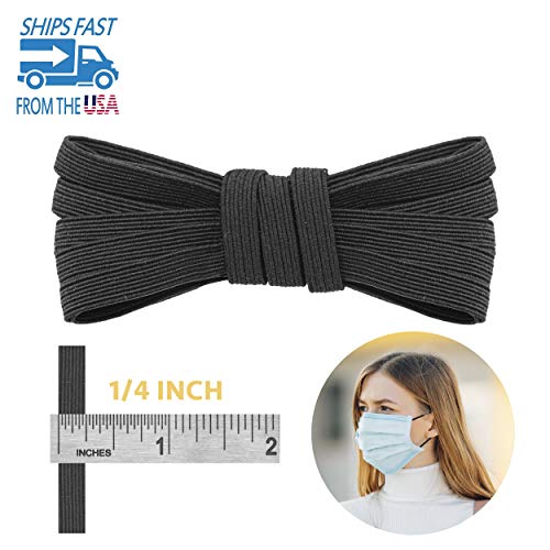 Stretchy Elastic Band for Sewing - 1/4" Heavy Bungee - DIY Crafts - Knit Braided Cord - 10 Yards (Black)