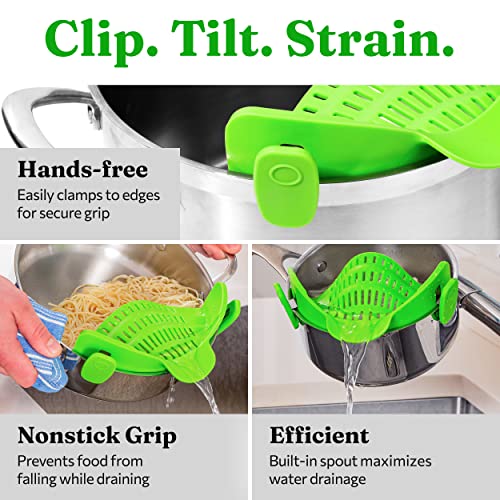 Kitchen Gizmo Snap N Strain Strainer, Clip On Silicone Colander, Fits all Pots and Bowls - Lime Green