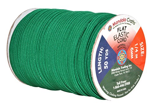 Mandala Crafts Flat Elastic Band, Braided Stretch Strap Cord Roll for Sewing and Crafting; 1/4 inch 6mm 50 Yards Green