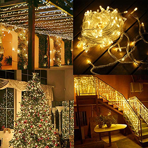MYGOTO 98FT 200 LEDs String Lights Waterproof Fairy Lights 8 Modes with Memory 30V UL Certified Power Supply for Home, Garden, Wedding, Party, Christmas Decoration Indoor Outdoor (Warm White)