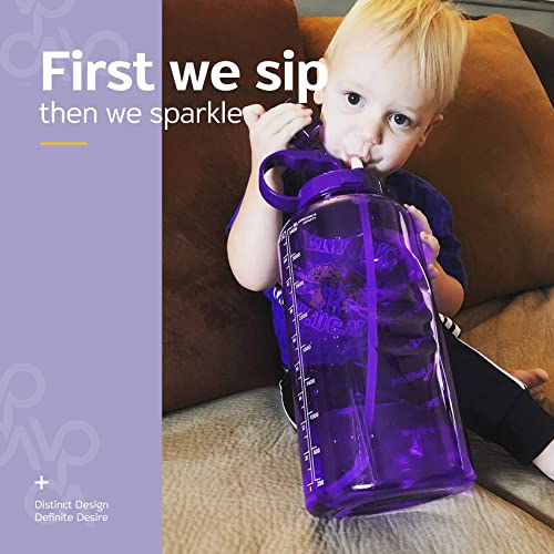 Venture Pal Large 1 Gallon/128 OZ (When Full) Motivational BPA Free Leakproof Water Bottle with Straw & Time Marker Perfect for Fitness Gym Camping Outdoor Sports-Purple