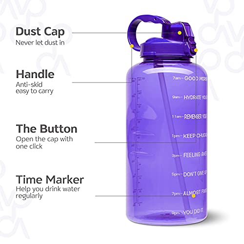 Venture Pal Large 1 Gallon/128 OZ (When Full) Motivational BPA Free Leakproof Water Bottle with Straw & Time Marker Perfect for Fitness Gym Camping Outdoor Sports-Purple
