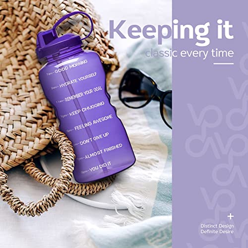 Venture Pal Large 1 Gallon/128 OZ (When Full) Motivational BPA Free Leakproof Water Bottle with Straw & Time Marker Perfect for Fitness Gym Camping Outdoor Sports-Purple