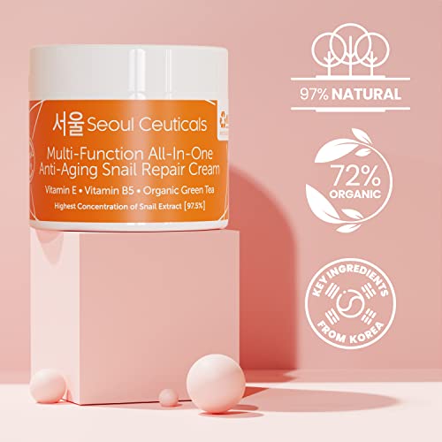 Korean Skin Care Snail Repair Cream - Korean Moisturizer Night Cream 97.5% Snail Mucin Extract - All In One Recovery Power For The Most Effective Korean Beauty Routine - 2oz