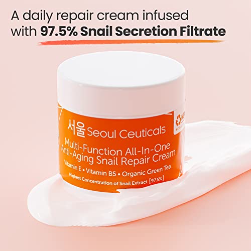 Korean Skin Care Snail Repair Cream - Korean Moisturizer Night Cream 97.5% Snail Mucin Extract - All In One Recovery Power For The Most Effective Korean Beauty Routine - 2oz