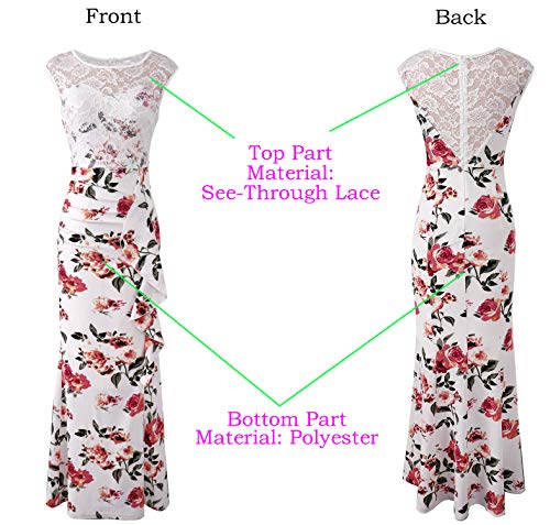 VFSHOW Womens Off White Ivory Lace Floral Print Patchwork Ruched Ruffles High Split Dressy Casual Evening Party Maxi Long Dress 3289 WHT 3XL