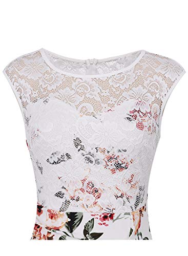 VFSHOW Womens Off White Ivory Lace Floral Print Patchwork Ruched Ruffles High Split Dressy Casual Evening Party Maxi Long Dress 3289 WHT 3XL