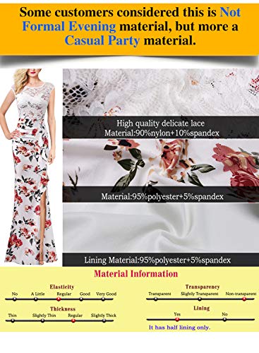 VFSHOW Womens Off White Ivory Lace Floral Print Patchwork Ruched Ruffles High Split Dressy Casual Evening Party Maxi Long Dress 3289 WHT 3XL