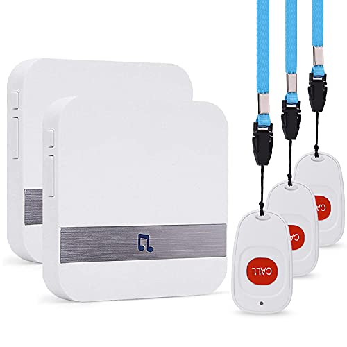 Wireless Caregiver Pager, FullHouse Smart SOS Call Button for Elderly Patient Personal Care in Home Alert System, 500+ Feet Range (3 Call Buttons + 2 Receivers)