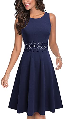 HOMEYEE Women's Sleeveless Cocktail A-Line Embroidery Party Summer Dress A079 (12, Dark Blue)