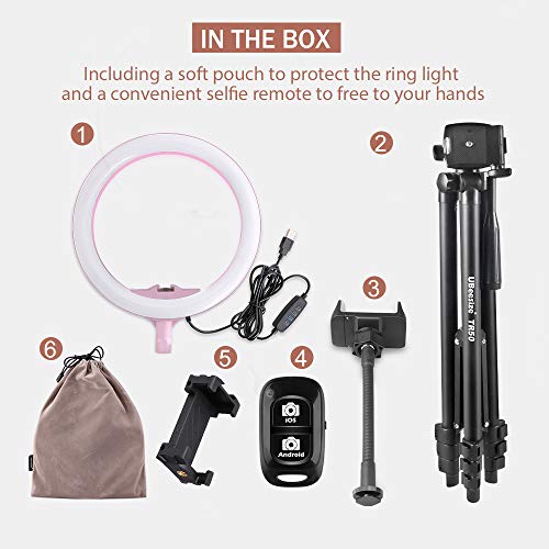 10" Selfie Ring Light with 50" Extendable Tripod Stand & Flexible Phone Holder for Live Stream/Makeup, UBeesize Mini Led Camera Ringlight for YouTube Video, Compatible with iPhone/Android (Pink)