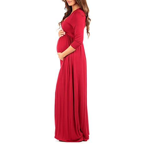 Maternity V-Neck Dress with Ruched Waist, Red