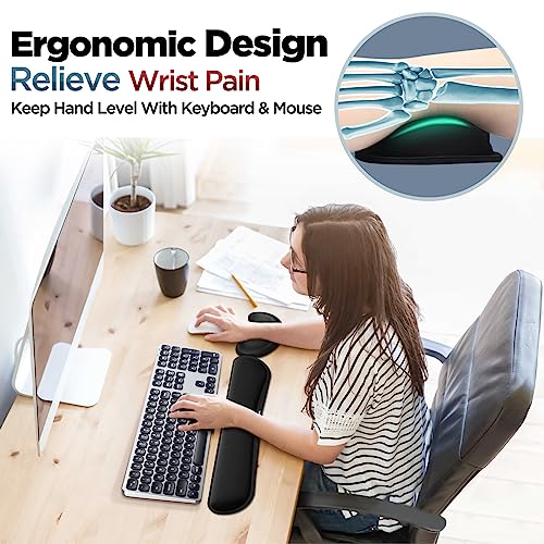 Gimars Upgrade Enlarge Gel Memory Foam Set Keyboard Wrist Rest Pad, Mouse Wrist Cushion Support for Office, Computer, Laptop, Mac, Comfortable, Lightweight for Easy Typing Pain Relief, Black