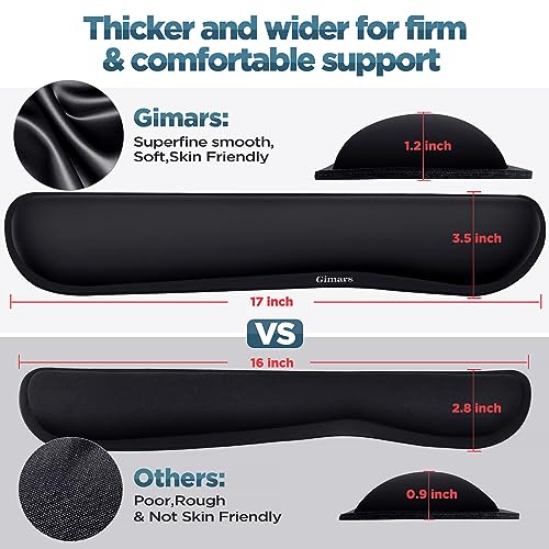 Gimars Upgrade Enlarge Gel Memory Foam Set Keyboard Wrist Rest Pad, Mouse Wrist Cushion Support for Office, Computer, Laptop, Mac, Comfortable, Lightweight for Easy Typing Pain Relief, Black