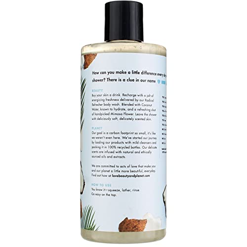 Love Beauty And Planet Radical Refresher Body Wash for Energizing Freshness Coconut Water & Mimosa Flower Hydrating Bodywash 16 oz