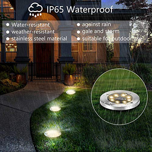 ZGWJ Solar Ground Lights,8 LED Solar Garden Lights Disk Lights Outdoor Waterproof Landscape Lights for Yard Walkway Patio Lawn Driveway Decoration (8 Pack Warm White)