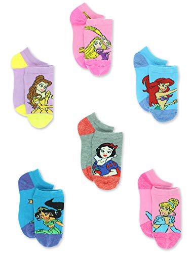 Disney Princess Girls Toddler 6 Pack No Show Socks Set (Shoe: 10-4 (Sock: 6-8), Multicolor No Show)