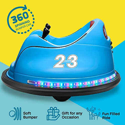 Kidzone 360 Spin Race Bumper Car W/Remote Control Rechargeable Ride On Easy and Fun, ASTM-Certified Race #22, Yellow