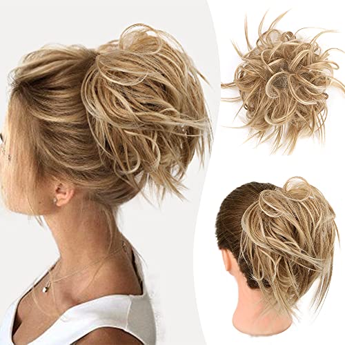 AISI BEAUTY Tousled Updo Hair Pieces Messy Bun Hair Scrunchies Extensions Hair Pieces and Ponytails Hair Extensions for Women (27/613(strawberry blonde & bleach blond Mixed))