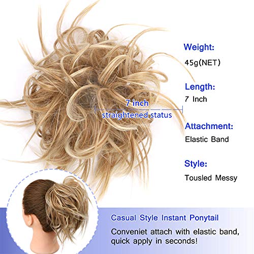 AISI BEAUTY Tousled Updo Hair Pieces Messy Bun Hair Scrunchies Extensions Hair Pieces and Ponytails Hair Extensions for Women (27/613(strawberry blonde & bleach blond Mixed))