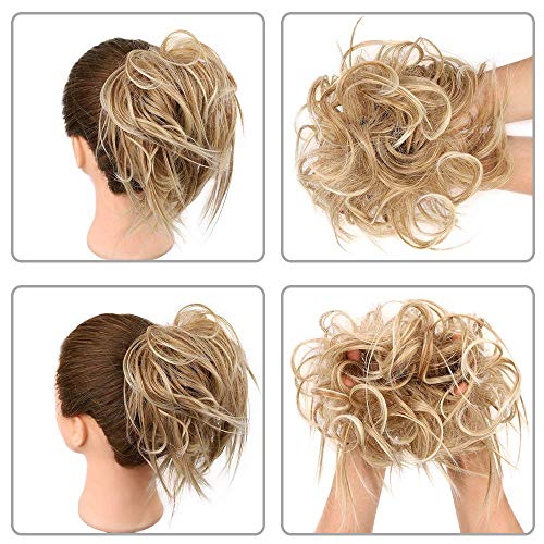 AISI BEAUTY Tousled Updo Hair Pieces Messy Bun Hair Scrunchies Extensions Hair Pieces and Ponytails Hair Extensions for Women (27/613(strawberry blonde & bleach blond Mixed))