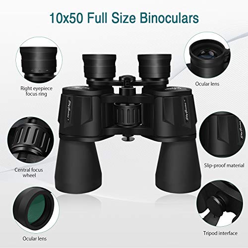 SkyGenius 10 x 50 Powerful Binoculars for Adults Durable Full-Size Clear Binoculars for Bird Watching Travel Sightseeing Hunting Wildlife Watching Outdoor Sports Games and Concerts