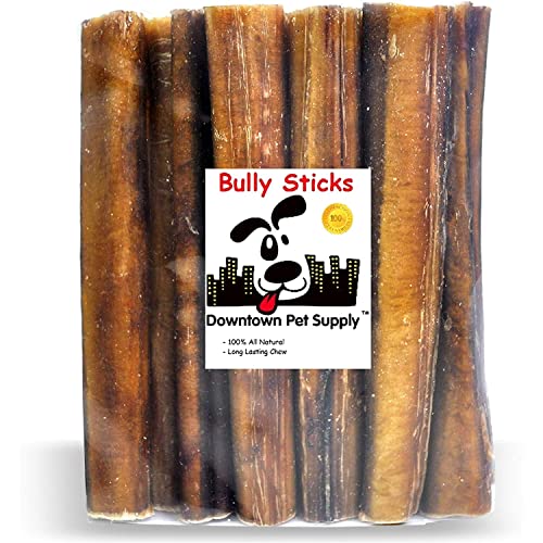 Downtown Pet Supply 6 and 12 inch Premium All Natural Beef Bully Sticks, Jumbo Extra Thick Dog Dental Chew Treats - No Grain, High in Protein, Low in Fat