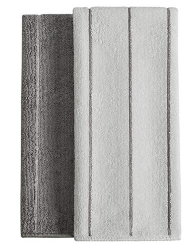 Microfiber Kitchen Towels - Super Absorbent, Soft and Solid Color Dish Towels, 8 Pack (Stripe Designed Grey and White Colors), 26 x 18 Inch