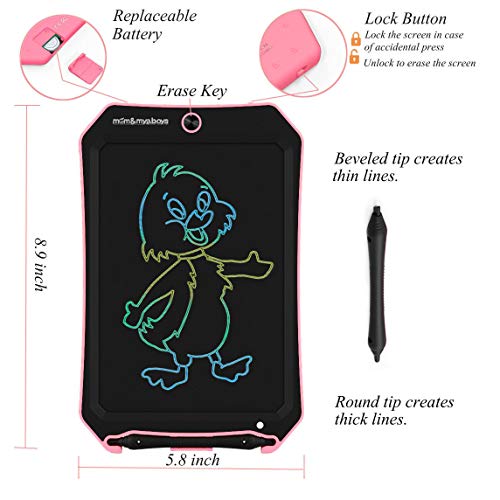 Spring& Color LCD Writing Board for Children's Toys for 3-12 Year Old Girls, 8.5 inch Drawing and Writing Board with Lock Erase Button. Best Christmas Gift (Pink-hc)