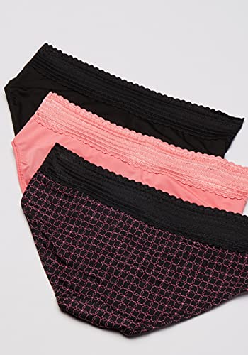 Warner's Women's Blissful Benefits No Muffin Top 3 Pack Hipster Panties, Black/Flamingo Pink/Miami Pink Octagon, L