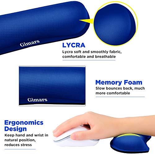 Gimars Superfine Fiber Widen Memory Foam Set Nonslip Mouse Pad Wrist Support & Keyboard Wrist Rest Support for Office, Computer, Laptop & Mac & Comfortable & Lightweight for Easy Typing & Pain Relief