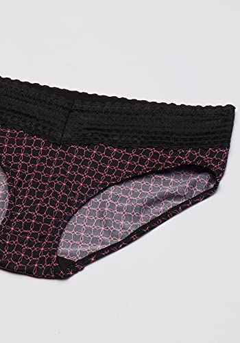 Warner's Women's Blissful Benefits No Muffin Top 3 Pack Hipster Panties, Black/Flamingo Pink/Miami Pink Octagon, L