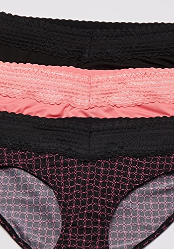 Warner's Women's Blissful Benefits No Muffin Top 3 Pack Hipster Panties, Black/Flamingo Pink/Miami Pink Octagon, L