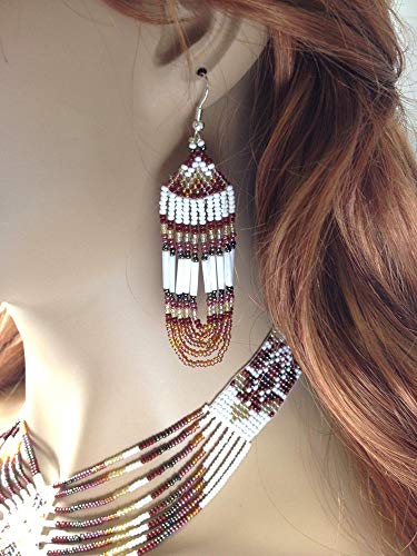 Bear Paw Turtle Design Jewelry Set Necklace Earrings Bracelet Handmade (White Brown)