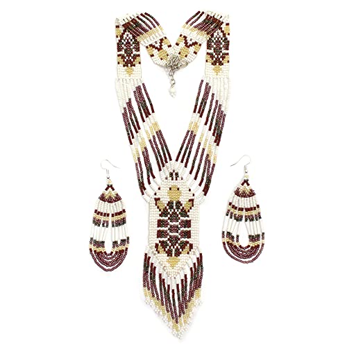 Bear Paw Turtle Design Jewelry Set Necklace Earrings Bracelet Handmade (White Brown)