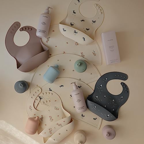 mushie Silicone Baby Bib | Adjustable Fit Waterproof Bibs (Warm Taupe)