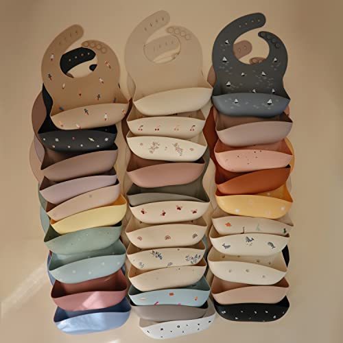 mushie Silicone Baby Bib | Adjustable Fit Waterproof Bibs (Warm Taupe)