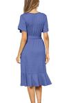 levaca Women's Plain Casual Flowy Short Sleeve Midi Dress with Belt
