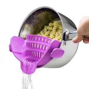 Kitchen Gizmo Snap N Strain | Purple Strainer with Clip-On Silicone Colander | Fits all Pots, Bowls, and Round Cookware