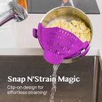 Kitchen Gizmo Snap N Strain | Purple Strainer with Clip-On Silicone Colander | Fits all Pots, Bowls, and Round Cookware