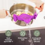 Kitchen Gizmo Snap N Strain | Purple Strainer with Clip-On Silicone Colander | Fits all Pots, Bowls, and Round Cookware