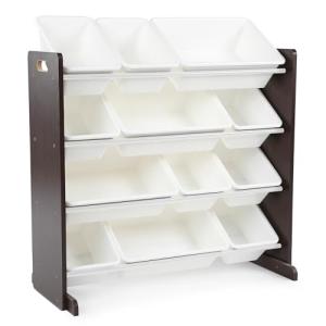 Modern Toy Organizer with 12 Bins, Espresso/White