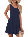 AUSELILY Women's Solid Plain Sleeveless Pocket Casual Loose T-Shirt Dress Tank Sundress Indigo (L,Navy Blue)